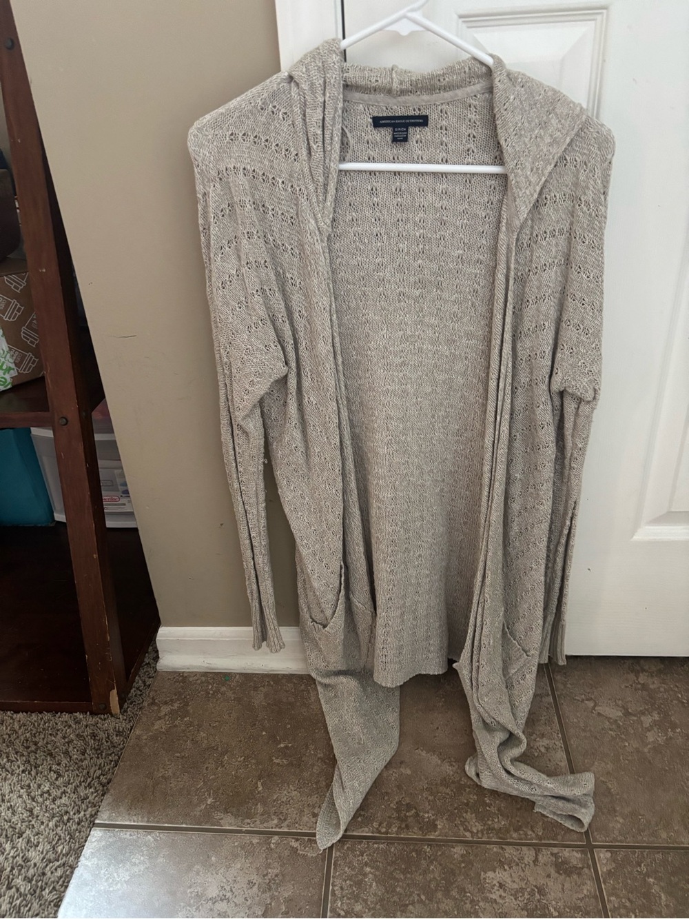 American EagleOpen-Front Hooded Cardigan Sweater - Beige